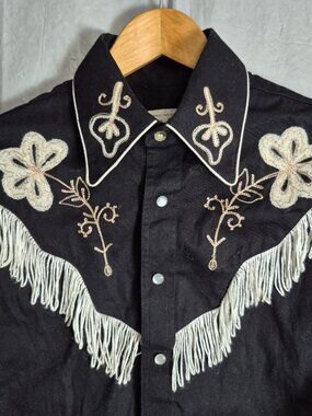 Rockmount Ranch Wear Tru West Shirt Boys XL Black Rodeo Embroidered Vtg 0554